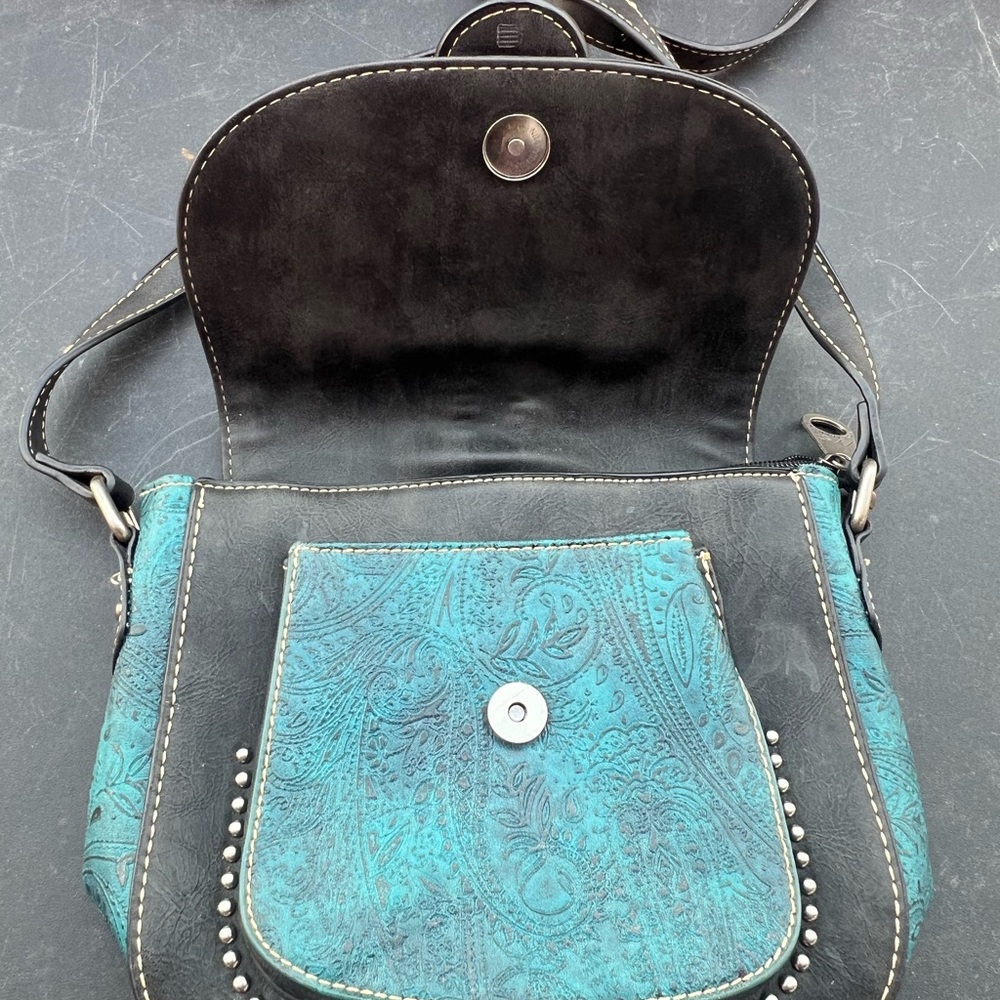 Montana West Turquoise and Black Studded Embossed Crossbody Bag - Picture 3 of 11